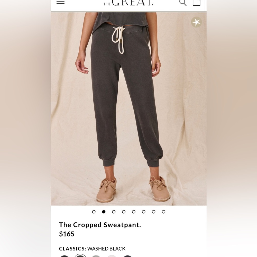 THE GREAT The Cropped Sweatpants In Washed Black Size 4 Large